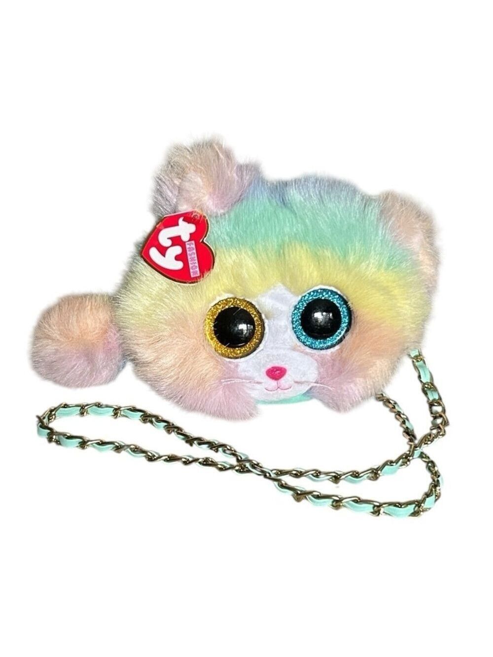 Ty Fashion Heather Cat Mini Purse in Rainbow Faux Fur with Chain Strap - Picture 7 of 7